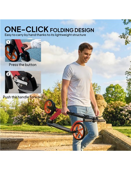 HOMCOM One-click Folding Kick Scooter for 14+ w/ Adjustable Handlebar, Push Scooter with Kickstand, Dual Brake System, Red - pic 197822 | FastDaddyshop