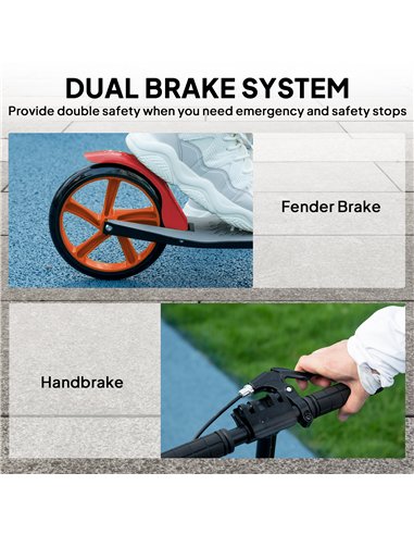 HOMCOM One-click Folding Kick Scooter for 14+ w/ Adjustable Handlebar, Push Scooter with Kickstand, Dual Brake System, Red