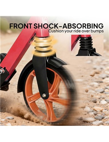 HOMCOM One-click Folding Kick Scooter for 14+ w/ Adjustable Handlebar, Push Scooter with Kickstand, Dual Brake System, Red