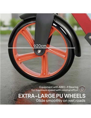 HOMCOM One-click Folding Kick Scooter for 14+ w/ Adjustable Handlebar, Push Scooter with Kickstand, Dual Brake System, Red