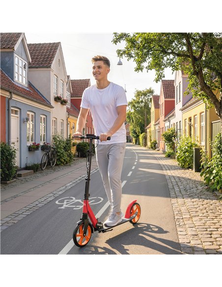 HOMCOM One-click Folding Kick Scooter for 14+ w/ Adjustable Handlebar, Push Scooter with Kickstand, Dual Brake System, Red - pic 197826 | FastDaddyshop