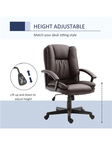 HOMCOM Swivel Faux Leather Office Chair with Double-Tier Padding, Arm, Wheels, Brown - pic 19783 | FastDaddyshop