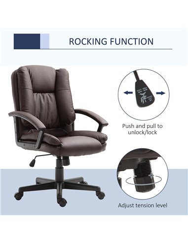 HOMCOM Swivel Faux Leather Office Chair with Double-Tier Padding, Arm, Wheels, Brown