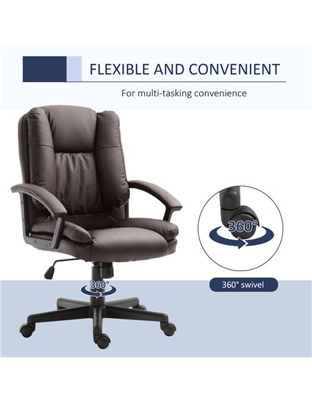 HOMCOM Swivel Faux Leather Office Chair with Double-Tier Padding, Arm, Wheels, Brown - pic 19785 | FastDaddyshop