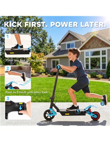 AIYAPLAY Foldable Kids Electric Scooter with LCD Display, Dual Shock Absorption, Up to 15 KM/H, Max Range 6 KM for Age 6-14, Blu
