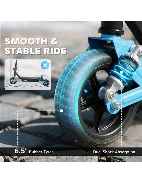 AIYAPLAY Foldable Kids Electric Scooter with LCD Display, Dual Shock Absorption, Up to 15 KM/H, Max Range 6 KM for Age 6-14, Blu - pic 197879 | FastDaddyshop