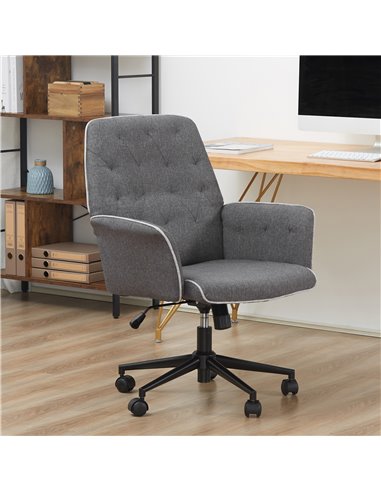 HOMCOM Linen Office Swivel Mid Back Computer Desk Chair with Adjustable Seat, Arm, Grey