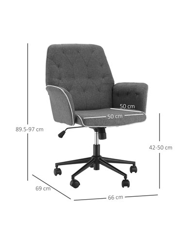 HOMCOM Linen Office Swivel Mid Back Computer Desk Chair with Adjustable Seat, Arm, Grey