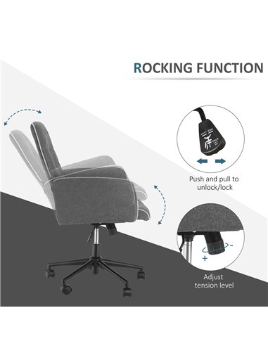 HOMCOM Linen Office Swivel Mid Back Computer Desk Chair with Adjustable Seat, Arm, Grey