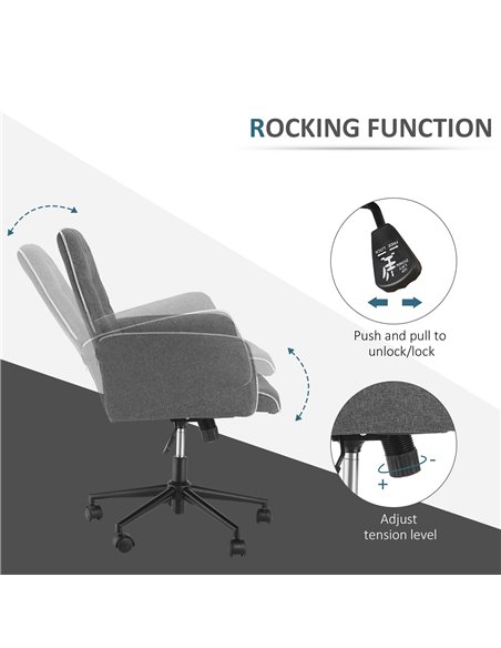 HOMCOM Linen Office Swivel Mid Back Computer Desk Chair with Adjustable Seat, Arm, Grey - pic 19792 | FastDaddyshop