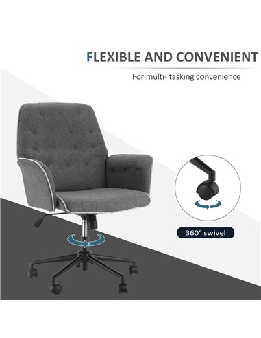HOMCOM Linen Office Swivel Chair Mid Back Computer Desk Chair with Adjustable Seat, Arm - Grey