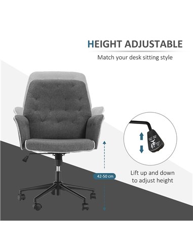 HOMCOM Linen Office Swivel Chair Mid Back Computer Desk Chair with Adjustable Seat, Arm - Grey