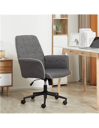 HOMCOM Linen Office Swivel Chair Mid Back Computer Desk Chair with Adjustable Seat, Arm - Grey