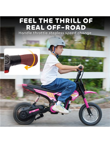 AIYAPLAY Kids Electric Motorbike, 24V Ride On Motorcycle with 3 Speeds and Rear Suspension, Dirt Bike for 8-12 Years Old, Pink - pic 197975 | FastDaddyshop