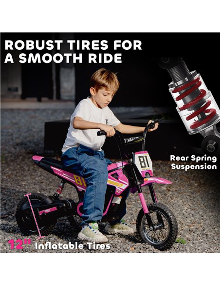 AIYAPLAY Kids Electric Motorbike, 24V Ride On Motorcycle with 3 Speeds and Rear Suspension, Dirt Bike for 8-12 Years Old, Pink - pic 197976 | FastDaddyshop