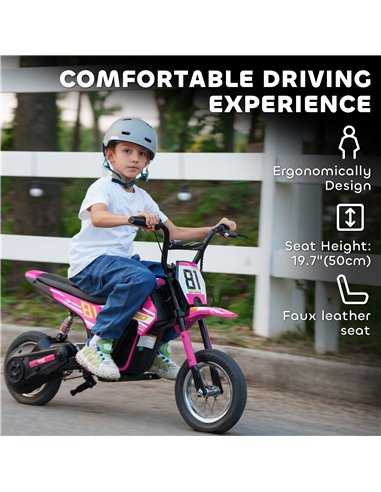 AIYAPLAY Kids Electric Motorbike, 24V Ride On Motorcycle with 3 Speeds and Rear Suspension, Dirt Bike for 8-12 Years Old, Pink