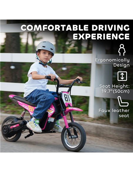 AIYAPLAY Kids Electric Motorbike, 24V Ride On Motorcycle with 3 Speeds and Rear Suspension, Dirt Bike for 8-12 Years Old, Pink - pic 197977 | FastDaddyshop