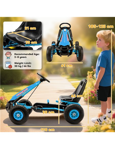 AIYAPLAY Kids Pedal Go Kart with Adjustable Seat, EVA Tyres, Manual Clutch, Brake, Go Kart for Kids 3-8 Years, Blue - pic 197982 | FastDaddyshop