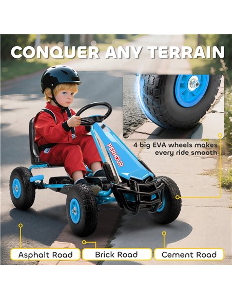 AIYAPLAY Kids Pedal Go Kart with Adjustable Seat, EVA Tyres, Manual Clutch, Brake, Go Kart for Kids 3-8 Years, Blue - pic 197985 | FastDaddyshop