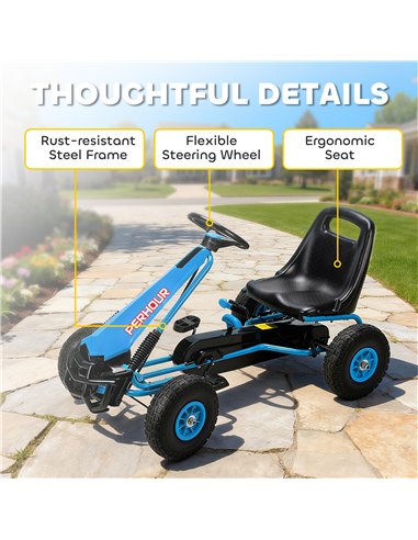 AIYAPLAY Kids Pedal Go Kart with Adjustable Seat, EVA Tyres, Manual Clutch, Brake, Go Kart for Kids 3-8 Years, Blue
