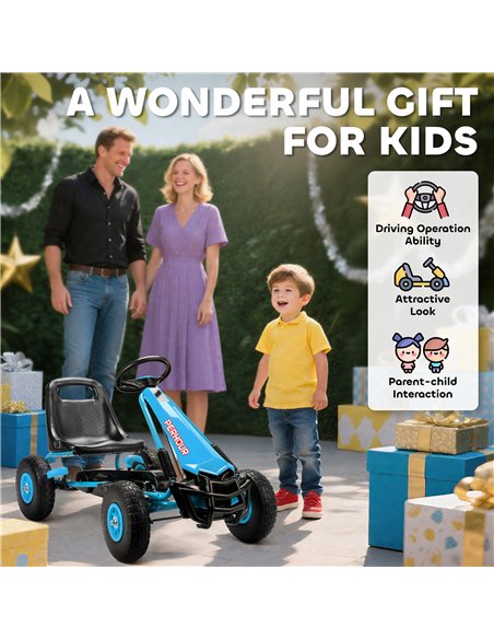 AIYAPLAY Kids Pedal Go Kart with Adjustable Seat, EVA Tyres, Manual Clutch, Brake, Go Kart for Kids 3-8 Years, Blue - pic 197987 | FastDaddyshop