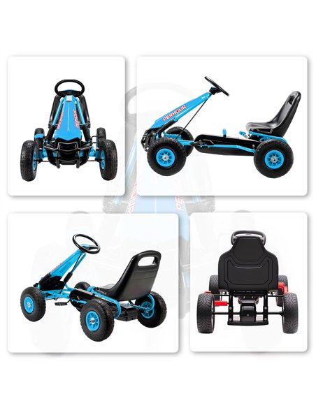 AIYAPLAY Kids Pedal Go Kart with Adjustable Seat, EVA Tyres, Manual Clutch, Brake, Go Kart for Kids 3-8 Years, Blue - pic 197988 | FastDaddyshop