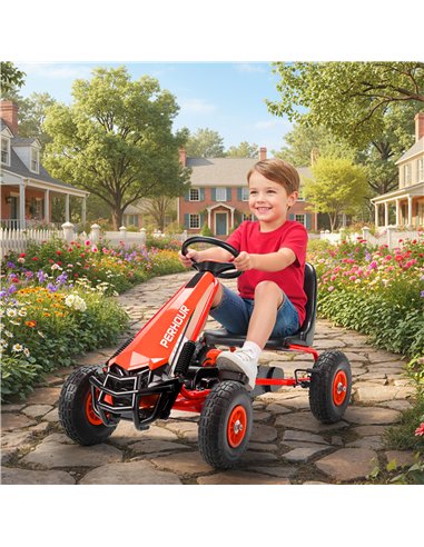 AIYAPLAY Kids Pedal Go Kart with Adjustable Seat, EVA Tyres, Manual Clutch, Brake, Go Kart for Kids 3-8 Years, Red