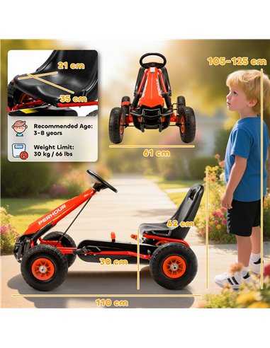 AIYAPLAY Kids Pedal Go Kart with Adjustable Seat, EVA Tyres, Manual Clutch, Brake, Go Kart for Kids 3-8 Years, Red