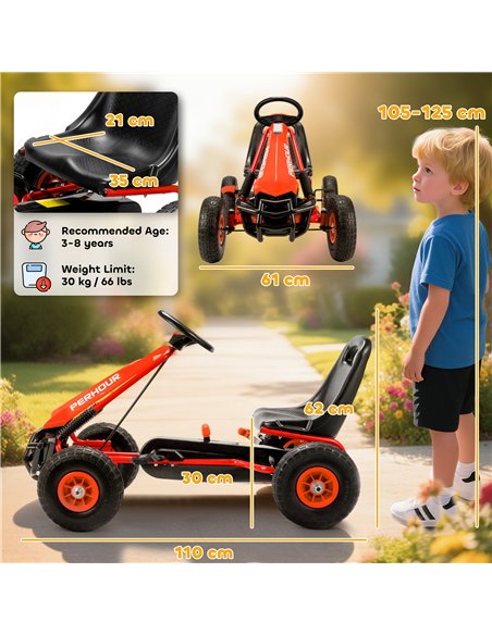 AIYAPLAY Kids Pedal Go Kart with Adjustable Seat, EVA Tyres, Manual Clutch, Brake, Go Kart for Kids 3-8 Years, Red - pic 197991 | FastDaddyshop