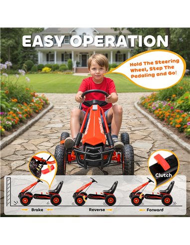 AIYAPLAY Kids Pedal Go Kart with Adjustable Seat, EVA Tyres, Manual Clutch, Brake, Go Kart for Kids 3-8 Years, Red