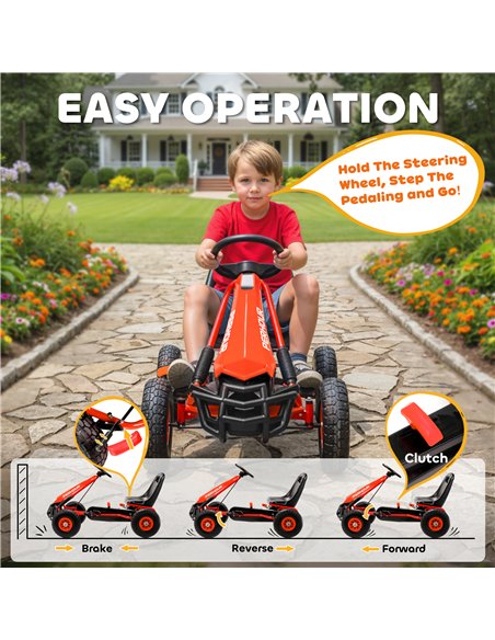 AIYAPLAY Kids Pedal Go Kart with Adjustable Seat, EVA Tyres, Manual Clutch, Brake, Go Kart for Kids 3-8 Years, Red - pic 197992 | FastDaddyshop
