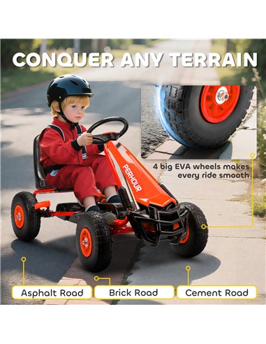 AIYAPLAY Kids Pedal Go Kart with Adjustable Seat, EVA Tyres, Manual Clutch, Brake, Go Kart for Kids 3-8 Years, Red