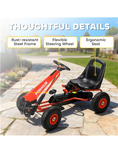 AIYAPLAY Kids Pedal Go Kart with Adjustable Seat, EVA Tyres, Manual Clutch, Brake, Go Kart for Kids 3-8 Years, Red