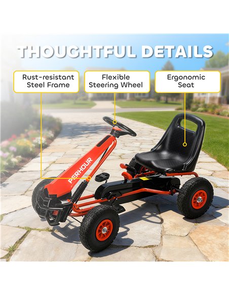 AIYAPLAY Kids Pedal Go Kart with Adjustable Seat, EVA Tyres, Manual Clutch, Brake, Go Kart for Kids 3-8 Years, Red - pic 197995 | FastDaddyshop