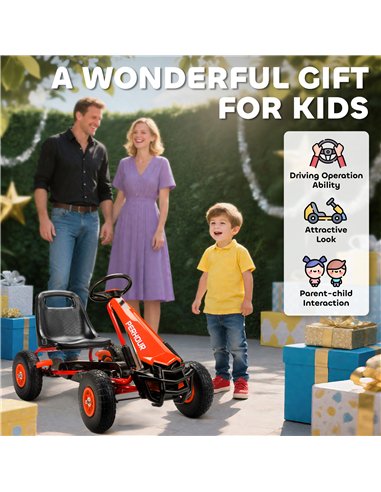 AIYAPLAY Kids Pedal Go Kart with Adjustable Seat, EVA Tyres, Manual Clutch, Brake, Go Kart for Kids 3-8 Years, Red