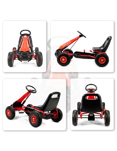 AIYAPLAY Kids Pedal Go Kart with Adjustable Seat, EVA Tyres, Manual Clutch, Brake, Go Kart for Kids 3-8 Years, Red