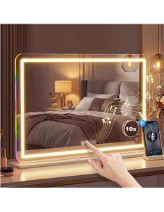 HOMCOM Vanity Mirror with Lights, Dimmable Makeup Mirror with Adjustable Colour Temperature, RGB Light, Bluetooth Speaker White 2