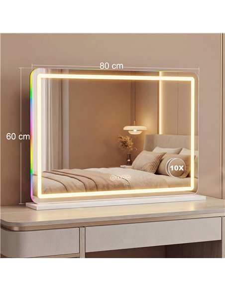 HOMCOM Vanity Mirror with Lights, Dimmable Makeup Mirror with Adjustable Colour Temperature, RGB Light, Bluetooth Speaker White - pic 198018 | FastDaddyshop