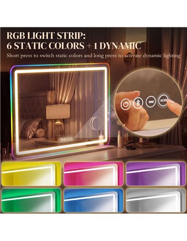 HOMCOM Vanity Mirror with Lights, Dimmable Makeup Mirror with Adjustable Colour Temperature, RGB Light, Bluetooth Speaker White