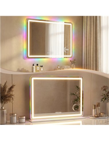 HOMCOM Vanity Mirror with Lights, Dimmable Makeup Mirror with Adjustable Colour Temperature, RGB Light, Bluetooth Speaker White