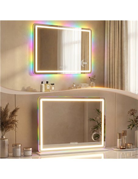 HOMCOM Vanity Mirror with Lights, Dimmable Makeup Mirror with Adjustable Colour Temperature, RGB Light, Bluetooth Speaker White - pic 198024 | FastDaddyshop