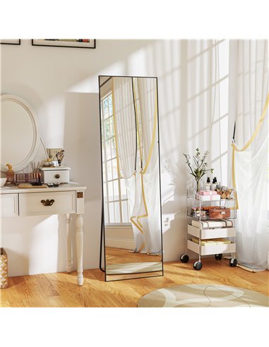 HOMCOM Full Length Mirror, Aluminium Alloy Framed Full Body Mirror with Tempered Glass, Standing or Wall Hanging, Black