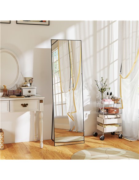 HOMCOM Full Length Mirror, Aluminium Alloy Framed Full Body Mirror with Tempered Glass, Standing or Wall Hanging, Black - pic 198026 | FastDaddyshop