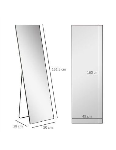 HOMCOM Full Length Mirror, Aluminium Alloy Framed Full Body Mirror with Tempered Glass, Standing or Wall Hanging, Black