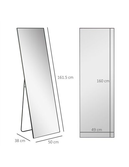 HOMCOM Full Length Mirror, Aluminium Alloy Framed Full Body Mirror with Tempered Glass, Standing or Wall Hanging, Black - pic 198027 | FastDaddyshop