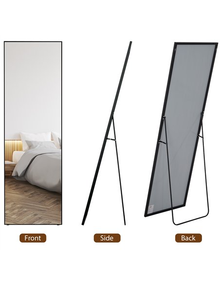 HOMCOM Full Length Mirror, Aluminium Alloy Framed Full Body Mirror with Tempered Glass, Standing or Wall Hanging, Black - pic 198028 | FastDaddyshop