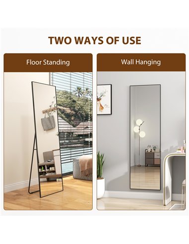 HOMCOM Full Length Mirror, Aluminium Alloy Framed Full Body Mirror with Tempered Glass, Standing or Wall Hanging, Black