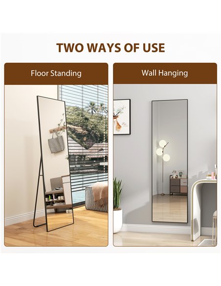 HOMCOM Full Length Mirror, Aluminium Alloy Framed Full Body Mirror with Tempered Glass, Standing or Wall Hanging, Black - pic 198029 | FastDaddyshop