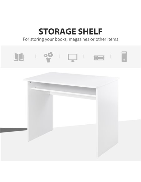 HOMCOM Computer Writing Desk with Storage Compartment Workstation Learning Center for Home Office 90W x 50D(cm) - White - pic 19803 | FastDaddyshop