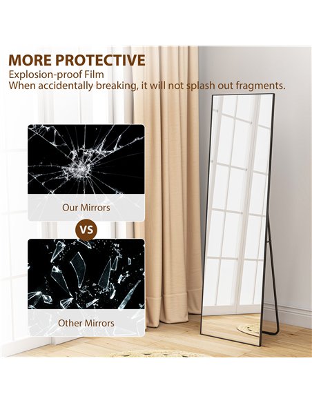 HOMCOM Full Length Mirror, Aluminium Alloy Framed Full Body Mirror with Tempered Glass, Standing or Wall Hanging, Black - pic 198031 | FastDaddyshop